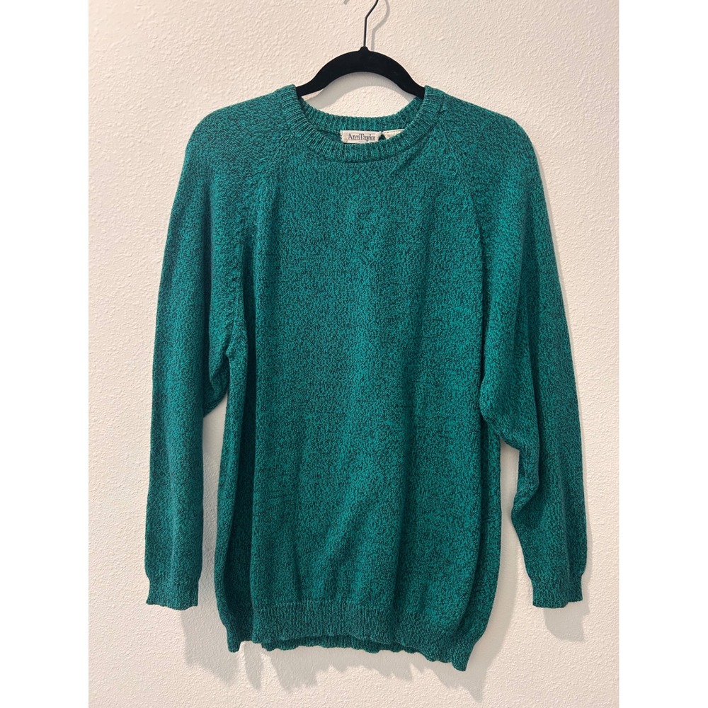 Ann Taylor Vintage Teal Marled Cotton Knit Raglan Crew Neck Sweater Medium